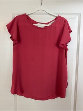 LOFT Pink Flutter Sleeve Blouse